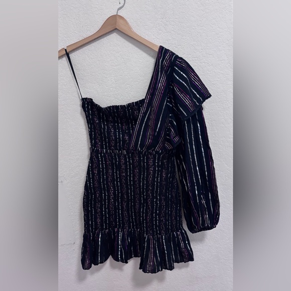 Farm Rio Lurex Stripes Metallic Mini Dress in Black - Picture 2 of 10